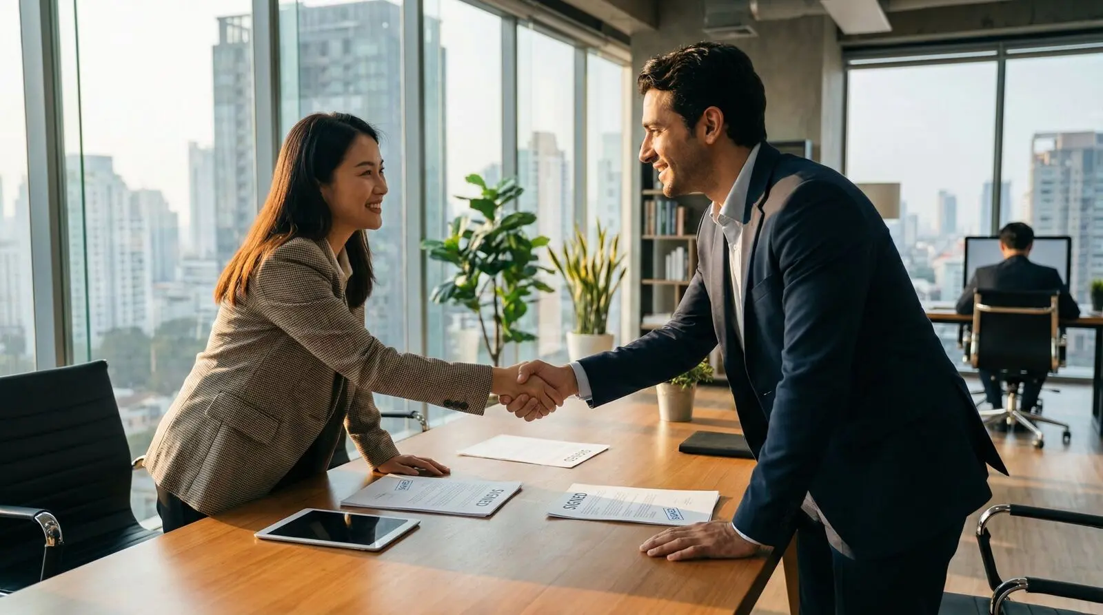 一站式服務 - 顧問與客戶握手成功合作